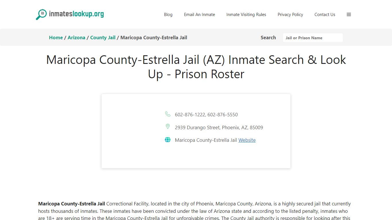 Maricopa County-Estrella Jail (AZ) Inmate Search & Look Up - Inmate Lookup