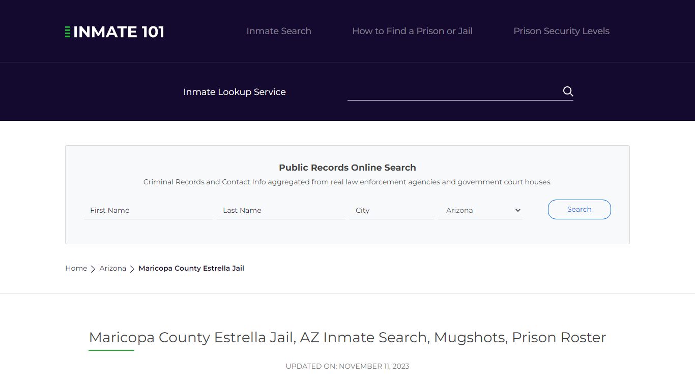 Maricopa County Estrella Jail, AZ Inmate Search, Mugshots, Prison ...