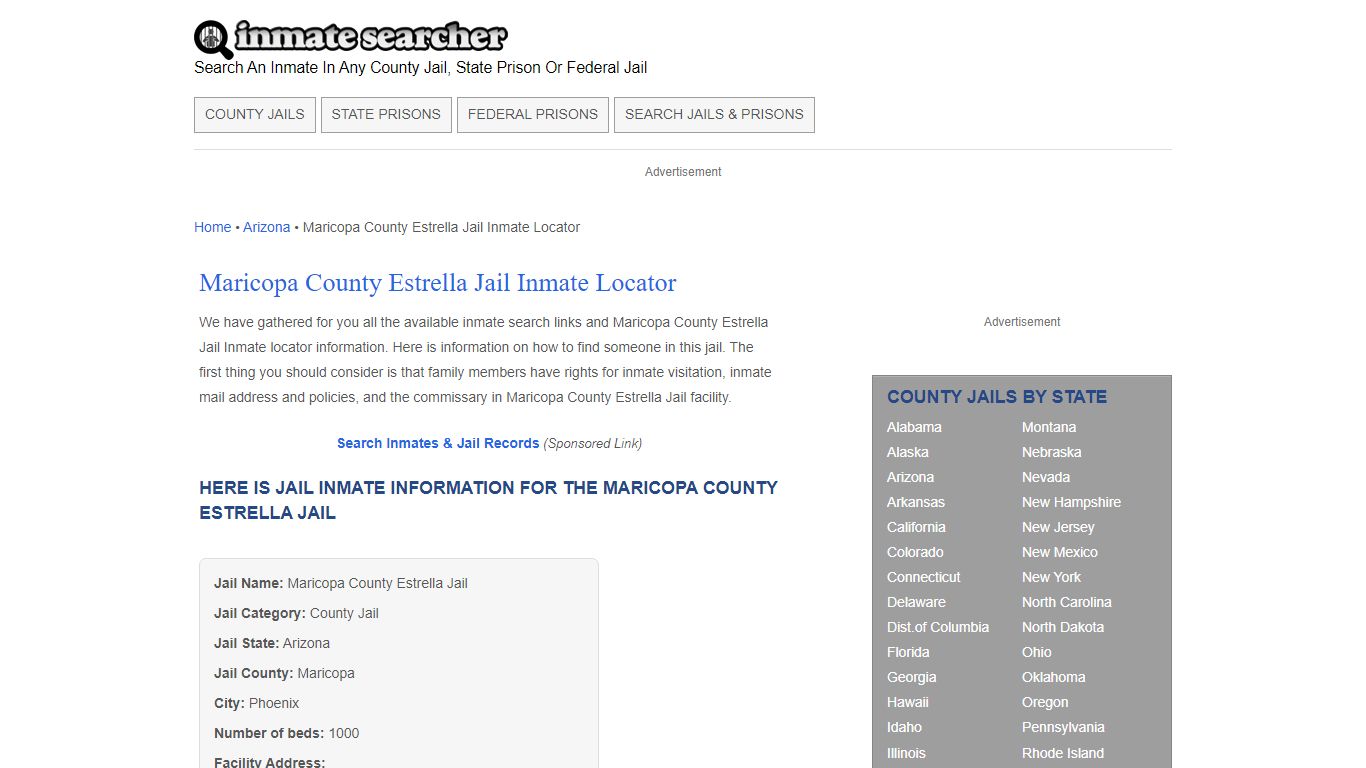 Maricopa County Estrella Jail Inmate Locator - Inmate Searcher